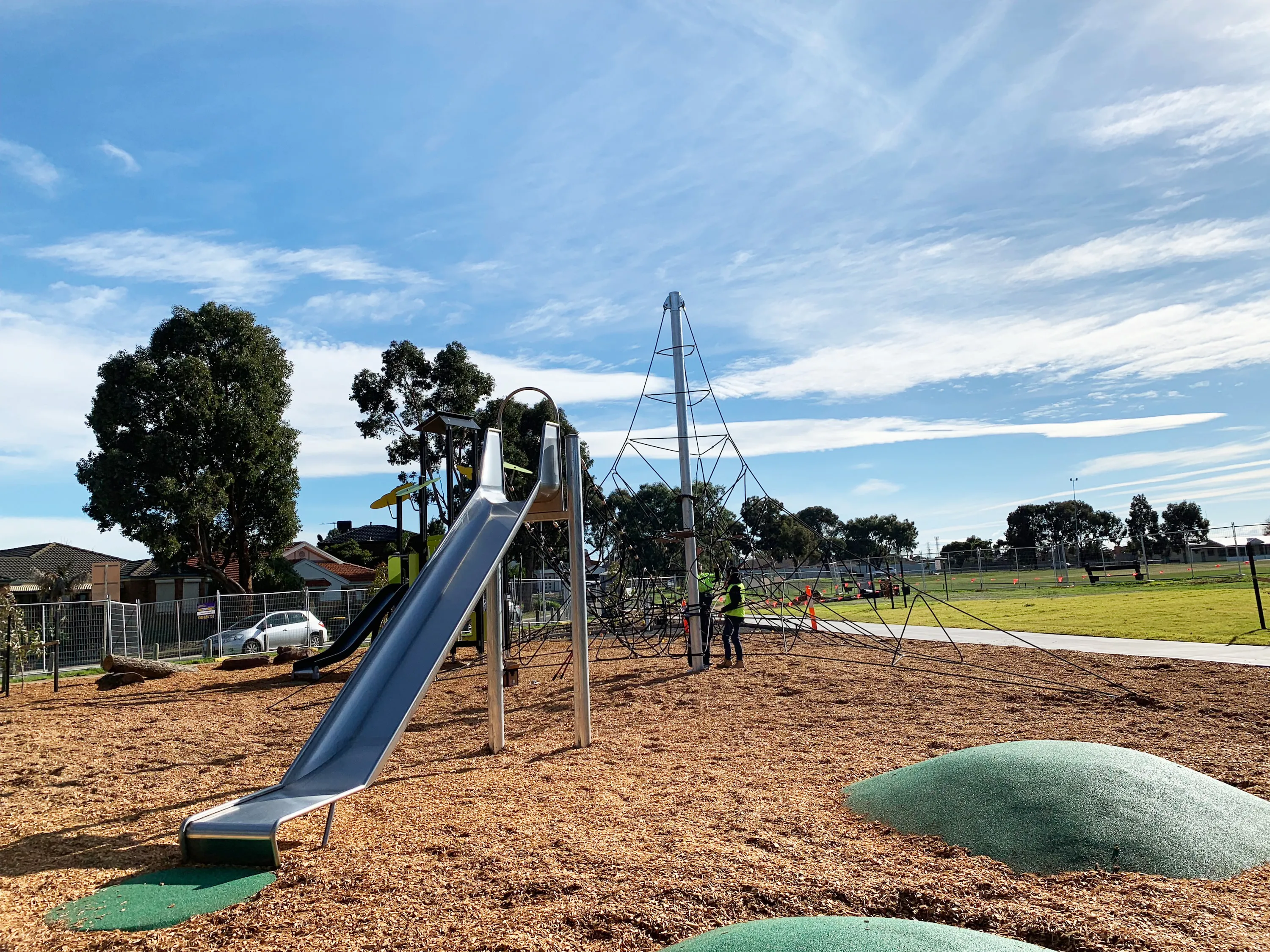 Playground with Rope tower and stainless steel slide